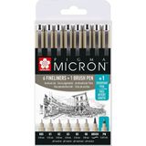 Sakura Pigma Micron 7+1'li Siyah Teknik Kalem Seti Karışık Renklerde Standart Ölçülerle