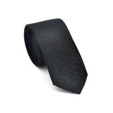 Şal Desenli Siyah Dokuma Kumaş Mendilli Slim Fit Kravat // SDK-2506-1 GF2508-SDK2506-1