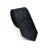 Şal Desenli Siyah Dokuma Kumaş Mendilli Slim Fit Kravat // SDK-2512-1 GF2508-SDK2512-1