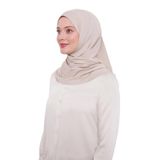 Şal Görünümlü Hazır Pratik Geçmeli Tesettür Hijab Bone - Vizon Renk