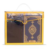 Şal + Seccade + Tesbih + Kuran Hediye Seti (Çanta Boy, Asetat Çanta, Lacivert)