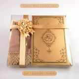 Şal + Seccade + Tesbih + Kuran Hediye Seti Çanta Boy, Ekonomik Cilt, Gold