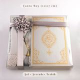Şal + Seccade + Tesbih + Kuran Hediye Seti Çanta Boy, Ekonomik Cilt, Gri