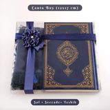 Şal + Seccade + Tesbih + Kuran Hediye Seti Çanta Boy, Ekonomik Cilt, Lacivert