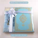 Şal + Seccade + Tesbih + Kuran Hediye Seti Hafız Boy, Ekonomik Cilt, Açık Mavi