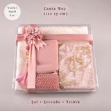 Şal + Seccade + Tesbih + Yasin Hediye Seti Çanta Boy, Elifvav, Raşel Cilt, Bebe Pembe