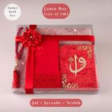 Şal + Seccade + Tesbih + Yasin Hediye Seti Çanta Boy, Elifvav, Raşel Cilt, Kırmızı