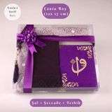 Şal + Seccade + Tesbih + Yasin Hediye Seti Çanta Boy, Elifvav, Raşel Cilt, Mor