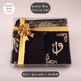 Şal + Seccade + Tesbih + Yasin Hediye Seti Çanta Boy, Elifvav, Raşel Cilt, Siyah