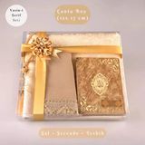 Şal + Seccade + Tesbih + Yasin Hediye Seti Çanta Boy, Şems Lafzatullah, Raşel Cilt, Gold