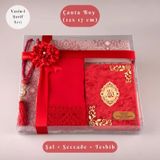 Şal + Seccade + Tesbih + Yasin Hediye Seti Çanta Boy, Şems Lafzatullah, Raşel Cilt, Kırmızı