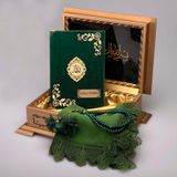 Şal + Tesbih + Kuran Hediye Set (Hafız By, Kadife, Zeytin Yeşili)