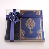 Şal + Tesbih + Kuran Hediye Seti (Çanta Boy, Standart Cilt, Lacivert) - 12x17 cm