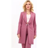 Şal Yaka Cepli Uzun Ceket-Rose - 52