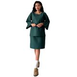 Salaş Kaşe Bluz-Kısa Kaşe Etek Takımı (2 li Takım) (Zümrüt Yeşili, 2XL-3XL)