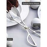 Salata Maşası Paslanmaz Çelik Maşa Pişirme Maşası Barbekü Maşası Kek Maşası 26 Cm Beyaz