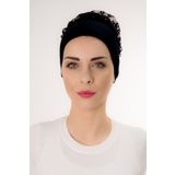 Şalcenneti.com Fırfırlı Önü Dikişsiz Siyah Bone