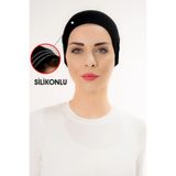 Şalcenneti.com Siyah Kaymayan ( Kaymaz ) Silikonlu Önü Dikişsiz Siyah Bone
