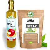 Salda Secret Beyaz Kil Doğal Yüz Maskesi 1000 gr Toz - Kil Maskesi - Doğal Fermente Elma Sirkesi 500ML
