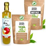 Salda Secret Yeşil Kil 250 gr + Beyaz Kil 250 gr Yüz Maskesi Toz - Sarıbahçe Elma Sirkesi 500ML