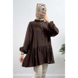 Salih Çelebi Brit Düğmeli Peplum Tunik Y0082 - KAHVERENGİ