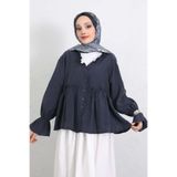 Salih Çelebi Fırfır Yaka Peplum Gömlek Y0107 - LACİVERT
