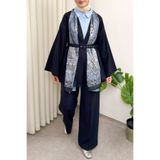 Salih Çelebi Geniş Kol Kimono Kemerli Pantolon Takım 0047 - LACİVERT