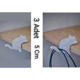 Salıncak Mini Kedi Figür Portatif Köşe Askısı 3 Adet 5Cm Beyaz (Kendinden Yapışkanlı)