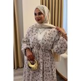 Salisburys Kadın Büyük Çiçek Baskılı Uzun Pamuk Beyaz Muslin Elbise - Kahverengi - 1