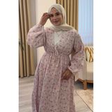 Salisburys Kadın Büyük Çiçek Baskılı Uzun Pamuk Beyaz Muslin Elbise - Pembe - 1