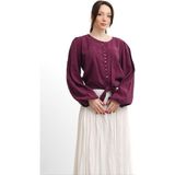 Salisburys Molly Nelly Kadın Bağlamalı Balon Kol Gömlek - 38 - 40 - Bordo