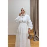 Salisburys Molly Nelly Kadın Pamuk Uzun Muslin Elbise - Beyaz - 2