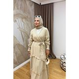 Salisburys Molly Nelly Kadın Püsküllü Muslin Kuşaklı Elbise - Bej - 2