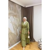 Salisburys Molly Nelly Kadın Püsküllü Muslin Kuşaklı Elbise - Haki - 2