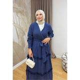 Salisburys Molly Nelly Kadın Püsküllü Muslin Kuşaklı Elbise - Lacivert - 1
