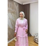 Salisburys Molly Nelly Kadın Püsküllü Muslin Kuşaklı Elbise - Pembe - 1