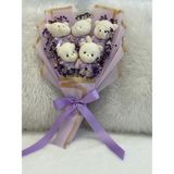 Salish Teddy Bear Çiçek Buketi - Peluş Ayıcık, Lila Kurdele, Çiçek Detaylı - Lila-Mor Hediye Buketi