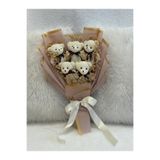 Salish Teddy Bear Çiçek Buketi - Peluş Ayıcık, Love Kahverengi Kurdele, Çiçek Detaylı, Bej - Hediye Buketi
