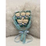 Salish Teddy Bear Çiçek Buketi - Peluş Ayıcık, Mavi Kurdele, Çiçek Detaylı - Mavi Hediye Buketi