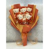 Salish Teddy Bear Çiçek Buketi - Peluş Ayıcık, Turuncu Kurdele, Çiçek Detaylı - Turuncu Hediye Buketi
