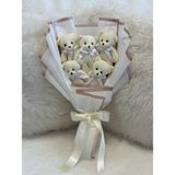 Salish Teddy Bear Çiçek Buketi - Pelüş, Beyaz Kurdele, Çiçek Detaylı - Kuğu Beyaz Hediye Ayıcık Buketi