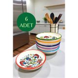 Salizera Çini Motifli 6 Adet Seramik Kase-13 cm Çerezlik-Kahvaltılık-Etnik Kütahya Çini Desenli Hediyelik