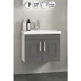 Salkım 65 cm Beyaz-Füme Balon MDF Seramik Lavabolu Asma Banyo Alt Dolabı