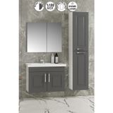Salkım 65+35 cm Beyaz-Füme Balon MDF Seramik Lavabolu Asma Banyo Dolabı Takımı