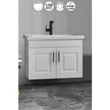 Salkım 80 cm Beyaz Balon MDF Seramik Lavabolu Asma Banyo Alt Dolabı