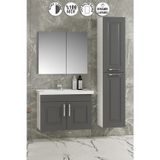 Salkım 80+35 cm Beyaz-Füme Balon MDF Seramik Lavabolu Asma Banyo Dolabı Takımı