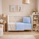 Sall Home Mavi Ekru Dantel Detaylı Fırfırlı Bebek Pike Takımı - Ekru - Mavi Melanj - 90x120