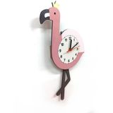 Sallanan Sarkaçlı Flamingo Desenli Çocuk Odası Duvar Saati