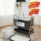 Sallanır Sabitlenir Anne Yanı Bebek Beşik Cibinlikli Uyku Seti Dahil Tekerlekli - Siyah