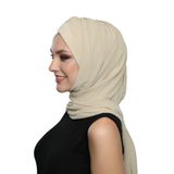 Şallı Takmatik Sade Bej Hazır Türban Tesettür Bone Namaz Örtüsü